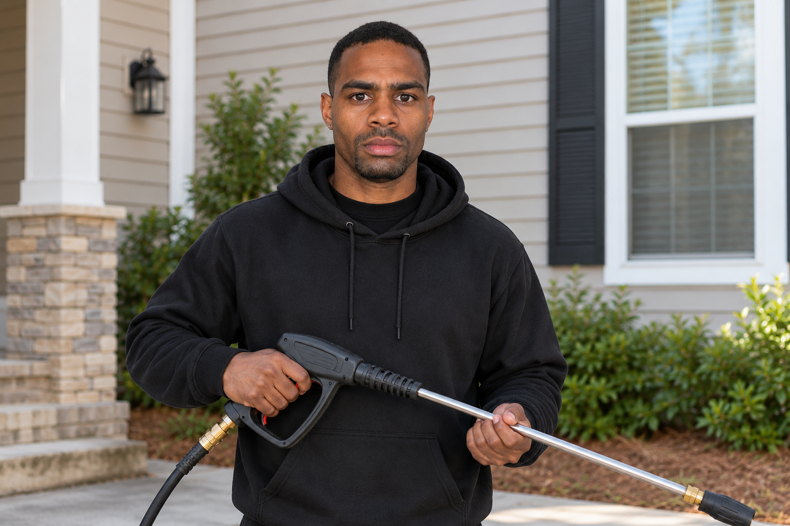 Edited portrait of Jerry holding a pressure-washer wand